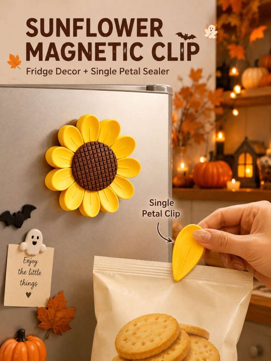 Sunflower Magnetic Bag Clips, Decorative Kitchen Clips With Strong Magnets, Snack And Food Bag Sealing Clips, Refrigerator Magnet Clips, Suitable For Notes, Photos, Shopping Bags, Kitchen Storage, Home Organization And Daily Use - Multicolor - View 1