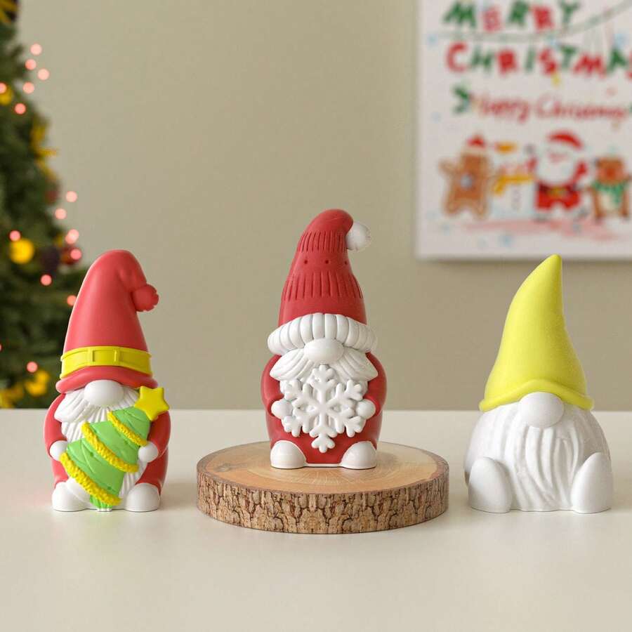 1PC DIY Aromatherapy Plaster Santa Claus Holding Snowflake And Christmas Tree Faceless Old Man Candle Silicone Mold - Multiple Styles - View 1