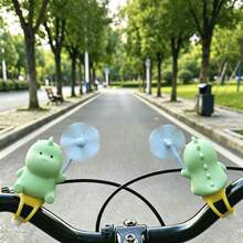 Small Dinosaur Windmill Hanging Ornament, PVC Material (Silicone Strap/No-Trace Sticker) 2 Options, Suitable For Bicycle, Electric Bike, Motorcycle, Car Interior Decoration - Little Dinosaur Pinwheel - View 3