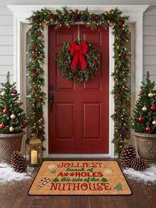 1PC Christmas Door Mat With Playful Holiday Message, Candy Cane And Tree Design, Holiday Cartoon Style Indoor/Outdoor Non-Slip Mat, Machine Washable, Suitable For Kitchen, Dining Room, Hallway, Bathroom, Bedroom, Outdoor, Entryway, Home Decor, Room Decor, Christmas Decoration - A - View 1