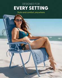 Gravity Chairs (2-Pack) Premium Heavy-Duty Outdoor Recliners With Luxe Two-Tone Design! Features Ultra-Padded Ergonomic Support, 5-Position Adjustable Backrest Independent Headrest, Built-In Cup Holder Phone Slot, And Smooth Rocking F - Blue - View 5