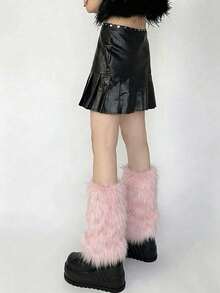 1 Pair Y2K Style Women's Plush Warm Leggings, Soft Fluffy Boot Covers, Suitable For Winter, Halloween And Santa Claus Costume Matching - Multicolor - View 3
