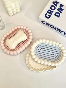 1pc Multi‑Color Bubble Edge Soap Dish With Foaming Net, Sweet Silicone Oval With Drain Hole Design, Quick‑Drying Storage Make Up Storage Organiser Bathroom Accessory, For Shower Room Vanity Countertop Daily Use All‑Season Household Decor - Multiple Styles - View 5