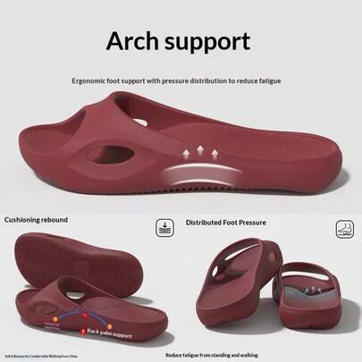 1 Pair Ergonomic Arch Support Thick Sole Slippers, Shock Absorbing Pressure Relief Indoor Anti-Slip House Shoes