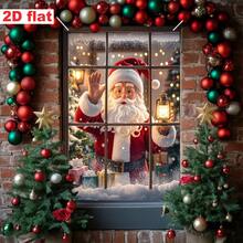 [Spanduk Pesta] 1 buah, Bahan Poliester, Spanduk Dekorasi Jendela Santa Claus, Pohon Natal, Hadiah, Desain Kepingan Salju untuk Natal - Santa Claus akan datang - View 1