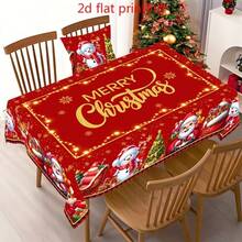 Christmas Tablecloth With Santa Claus, Snowman, Christmas Tree And Gift Red Plaid Pattern, Festive Red Background Christmas Style, Warm And Cheerful Atmosphere, Easy To Clean, Durable And Beautiful, Suitable For Dining Table, Party And Home Use - A - View 5