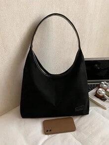 秋冬新款女款麂皮PU肩背托特包，時尚百搭大容量收納肩背包/通勤包 - 黑色 - 查看 8
