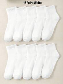 1/6/12/24 Pairs Kids Solid White Athletic Mid-Calf Socks, Newborn Essentials,Baby Stuff,Back To School - Multicolor - View 8