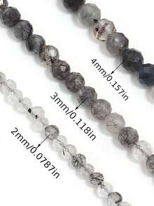 1 Strand Natural Black Rutilated Quartz Stone Faceted Round Loose Faceted Bead 2/3/4MM Pick Size For Jewelry Making Bracelet Accessories - Multicolor - View 2