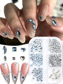 1Box 3D Rhinestone Nail Art; Mixed Pearl, Steel Beads, And Irregular Rhinestone Flat Design. Y2K Cute And Charming Nail Decorations. DIY Nail Salon Accessories. - Multicolor - View 1