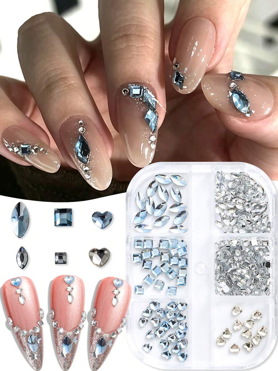 1Box 3D Rhinestone Nail Art; Mixed Pearl, Steel Beads, And Irregular Rhinestone Flat Design. Y2K Cute And Charming Nail Decorations. DIY Nail Salon Accessories. - Multicolor - View 1