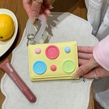 Ví nữ gập ba cài nút dễ thương, kèm móc khóa dây lò xo, nhiều ngăn thẻ và ngăn đựng ảnh - Nhiều màu - Xem 9