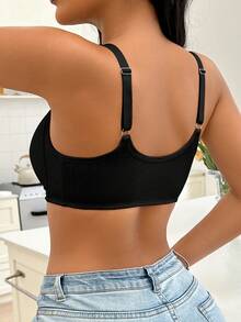 2pcs Multi-Color Front Closure Women's Bra With Adjustable Straps, Full Coverage Wireless Bra, Ribbed Design With Padding, Designed For C-E Cup - Multicolor - View 3