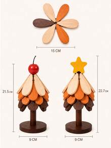 1 Set 5pcs 15cm Solid Wood Folding Heat-Insulating Mats With Storage Rack, Apple/Star Topper Christmas Tree Shaped Table Pot Mats, Creative Desktop Home Decor Christmas New Year Gift - View 7
