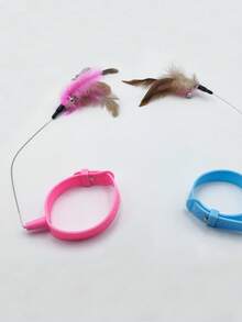 1pc Halter Feather Cat Teaser Toy With Built-In Crisp Bell, Hands-Free Design For Independent Play And Energy Release, Durable Scratch And Bite Resistant Indoor Interactive Pet Toy - Multicolor - View 3