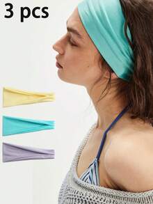 3pcs Soft Elastic Yoga Headbands, Oversized Hair Accessories For Women - Multicolor - View 5