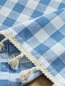 1pc American Country Style Minimalist Solid Color Plaid Pattern Curtain, Suitable For Bedroom, Living Room, Balcony - Multicolor - View 2