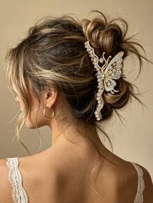 1pc Gold Hollow Butterfly Tassel Metal Hair Claw Clip, Versatile Hair Clip For Brides, Banquets And Women - Multicolor - View 11