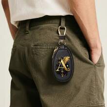 Litchi Pattern Key Bag -Black Gold Letters A-Z Car Key Protection Cover,PU Key Storage Clip,Zipper Bag,Car Key Storage Device,Car Keychain,Unisex Gift - Multicolor - View 9