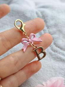 1PC New Elegant Pink Bow Key Chain, Cute English Letter Bow Keychain, Suitable For Women's Daily Use, Gift For Mom, Women's Bag DIY Backpack Pendant Charm Accessory, Wedding And Birthday Gift - Multicolor - View 34