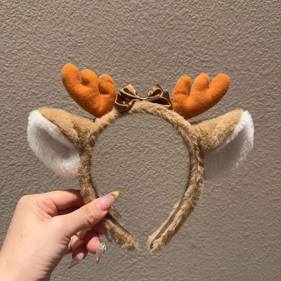1pc Christmas Cartoon Deer Horn Headband Hair Clip Hair Hoop Forest Fairy Hair Accessory Cute Cartoon Headband For Women, Suitable For Halloween Theme Costume, Holiday Party, Daily Wear, And Beach Vacation Accessory. Essential Hair Accessory For Women - A - View 1