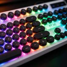 Wired USB Gaming Keyboard with 7-Color RGB Backlight, Retro Round Silicone Keys Removable, Vintage Punk Design for Office and Gaming - Beis - Ver 3