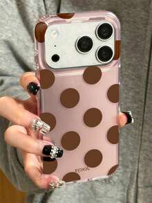 Minimalist Cute Polka Dot Brown Pink Mirror Phone Case Compatible With IPhone 18Pro Max 18 Pro 17 Pro Max 17 Pro 16 Pro 16 Pro Max 15 Pro Max 15 Pro 14 Pro Max 14 Pro 13 Pro Max 13 12 Pro Max 11 Cute Fashion Anti-Drop Soft Back Cover - Pink - View 3