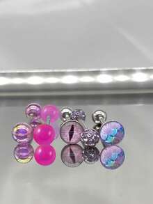 5pcs Tongue Ring Set Red/Green/Purple/Yellow/Blue Barbell Tongue Rings Tongue Studs Stainless Steel Body Piercing Suitable For Men And Women Daily Wear - 5 Tongue Rings - View 2