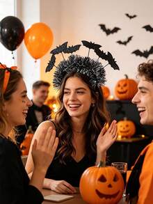 1pc Women's Halloween Glitter Bat Striped Headband, Cosplay Party Holiday Hair Accessory - Multicolor - View 2