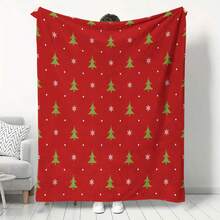Manta de franela suave y cómoda de 1 pieza con fondo rojo navideño y árbol de Navidad moderno - Estilo manta de siesta de poliéster - Impresión digital artesanal, adecuada para sofá, cama, viaje, oficina y decoración del hogar - Multicolor - Ver 2