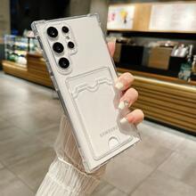 Transparent Air Cushion Anti-Drop Card Slot Phone Case, Back Card Slot For Card Storage Full Coverage Protective Shell, Minimalist Fresh Style Suitable For Samsung Galaxy S26 Ultra/S26 Plus/S26/S25/S24 Ultra/S24 Plus/S24/S23 Ultra/S23 Plus/S23 Series, Practical Commute Gift - Clear - View 4