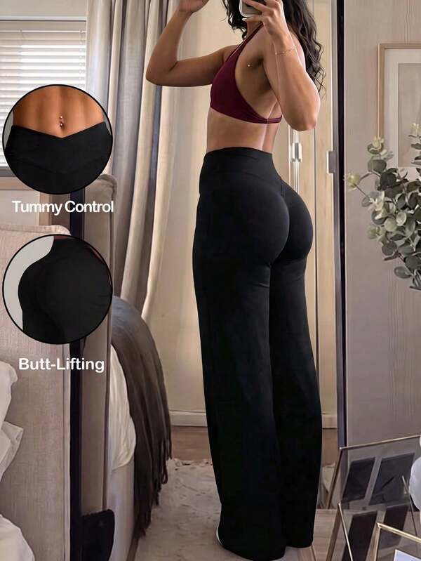 Pantalones de yoga de cintura alta con pierna acampanada cruzada para mujer, leggings transpirables para entrenamiento, pantalones deportivos casuales para exteriores# Leggings casuales#Leggings para mujer