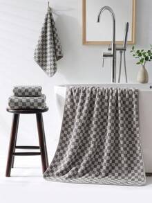 1/2 Pcs(13.39*29.13 Inch/27.56*55.12 Inch)Checkerboard Coral Fleece Towel&Bath Towel Set,Ultra‑Soft Skin‑Friendly,High Water‑Absorbent,Lint‑Free,Quick‑Dry Thick Hand Towel, For Daily Use In Bathroom,Shower,Gym,Spa,Dorm Must‑Have For Back‑To‑School - Grey - View 5