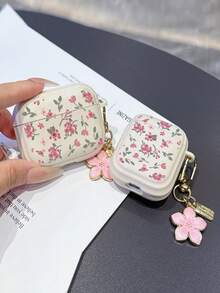 1pc Cute Pink Flower Earphone Case Compatible With AirPods Pro 3, Anti-Drop Protective Shell For Pro 2, Cute 3, Cream White 2, With Pink Flower Keychain, 4 - Baby Pink - View 2