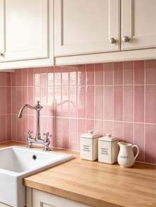 1/4/10pcs Self-Adhesive Peel And Stick Tile Backsplash - Pink Watercolor 3D Self-Adhesive Tiles, Suitable For Kitchen, Bathroom, Decorative Wall Tiles - Pink Large Size - View 6