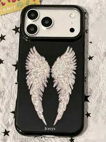 Y2K Fashion Cute Glitter Dark Angel Wings Phone Case, Compatible With IPhone 17 Pro Max 17 Pro 17 16 Pro Max 16 Pro 16 15 Pro Max 15 Pro 15 14 Pro Max 14 Pro 14 13 Pro Max 13 Pro 13, Vintage Sweet Style Shockproof Soft Back Cover - Black Wings - View 2