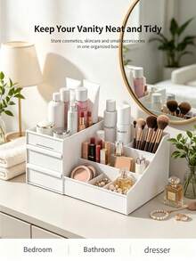 Kotak Penyimpanan Makeup Multi-Kompartemen dengan Laci, Organizer Makeup Meja, Organizer Alat Tulis Kantor, Rak Penyimpanan Bergaya Laci, Kotak Penyimpanan Kosmetik Meja yang Cocok untuk Perawatan Kulit, Lipstik, Meja Rias, Kamar Mandi, dan Menghemat Ruang di Atas Meja - MultiWarna - View 9