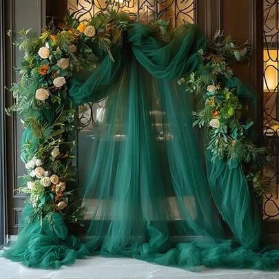 1pc Mesh Transparent Fabric Multi-Color Curtain Photography Backdrop, Suitable For Wedding Party Stage Decoration, Bridal Shower, Anniversary Celebration, Birthday Party, Valentine's Day Party, Halloween Party