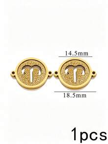 1/5pcs Zodiac Connector Pendant, 18K Gold Plated 304 Stainless Steel Double Hole Zodiac Pendant, Non-Fading DIY Jewelry Accessories - Zodiac Connector Ring - View 13