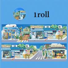 1 Roll Street Scene Theme Washi Tape, Stroll Along The Long Street Series Planner Base Tape, Vibrant Colors And Exquisite Illustrations, Multi-Functional Scrapbook Sticker Decoration Art Journal, Card Making, Handmade Art DIY Sticker, Holiday Gift - Adhesive Tape - View 13