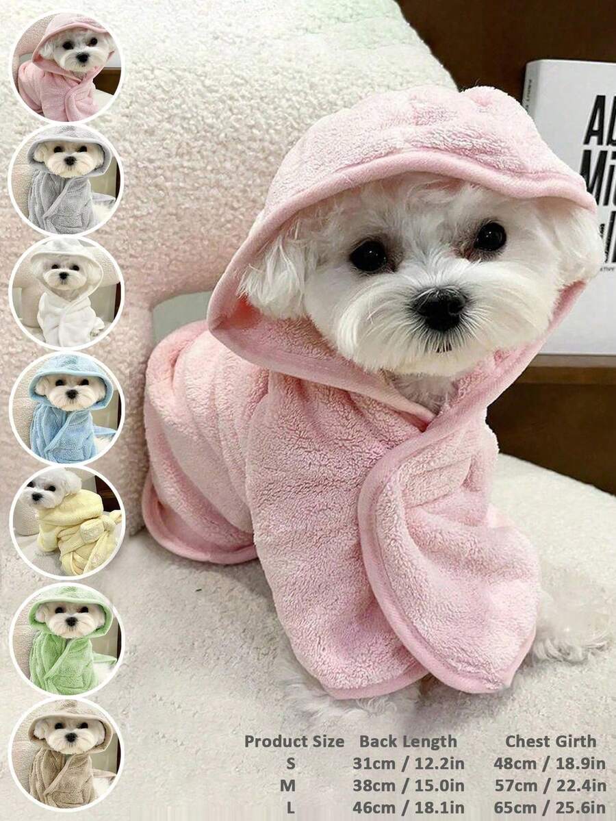 1 Buah Jubah Mandi Hewan Peliharaan Berkerudung Cepat Kering, Handuk Mandi Anjing Kucing Lembut dan Sangat Menyerap dengan Ikat Pinggang yang Dapat Diatur, Aksesori Hewan Peliharaan untuk Digunakan Setelah Mandi - MultiWarna - View 1
