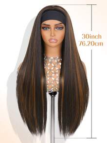 Synthetic Headband Wig For Women Half Wig Black Mixed Brown Highlight Wig Wear And Go Glueless Wig Long Straight Heat Resistant Fiber Daily Party 26 Inch - Multicolor - View 3