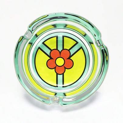 3.34 Inch Round Glass Ashtray, Fashion Floral Creative Pattern, Home Decor Ashtray, Small Gift For Friends