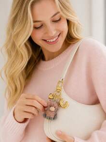 Bag Charm Flocked Calf Keychain, Bag Pendant, Backpack Charm, Decorative Accessory With Heart & Letter Metal Accent, Suitable For Girls, Students, Commuters, Birthday & Holiday Gift, Decorates Keys, Handbags, Backpacks, Daily Outfit Accent, Cute 3D Flocked Personalized Portable Accessory Gift - Multicolor - View 5