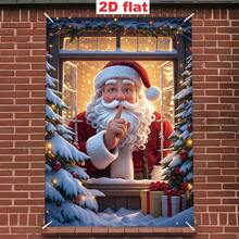 [Spanduk Pesta] 1 buah, Bahan Poliester, Spanduk Dekorasi Jendela Santa Claus, Pohon Natal, Hadiah, Desain Kepingan Salju untuk Natal - Santa Claus akan datang - View 7