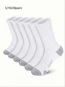 10 Pairs Black & White Popular Plus Size Men's Basketball Sports Mid-Calf Socks, Work Socks, Autumn Socks, Available In 20/10/5/1 Pairs - Black and White - View 8