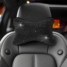 1pc Rhinestone Car Headrest Neck Pillow, Shiny Crystal Soft Plush Car Neck Support Cushion, Women's Car Interior Accessory - Multicolor - View 13