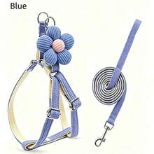 1 Set Viral Flower Pet Leash - Cute Knitted Flower Harness & Dog Leash, Suitable For Cats/Teddy/Bichon Small & Medium Dogs, Dog Supplies Anti-Escape Breathable Vest-Style Dog Chain (Multiple Colors Available) - Blue - View 9