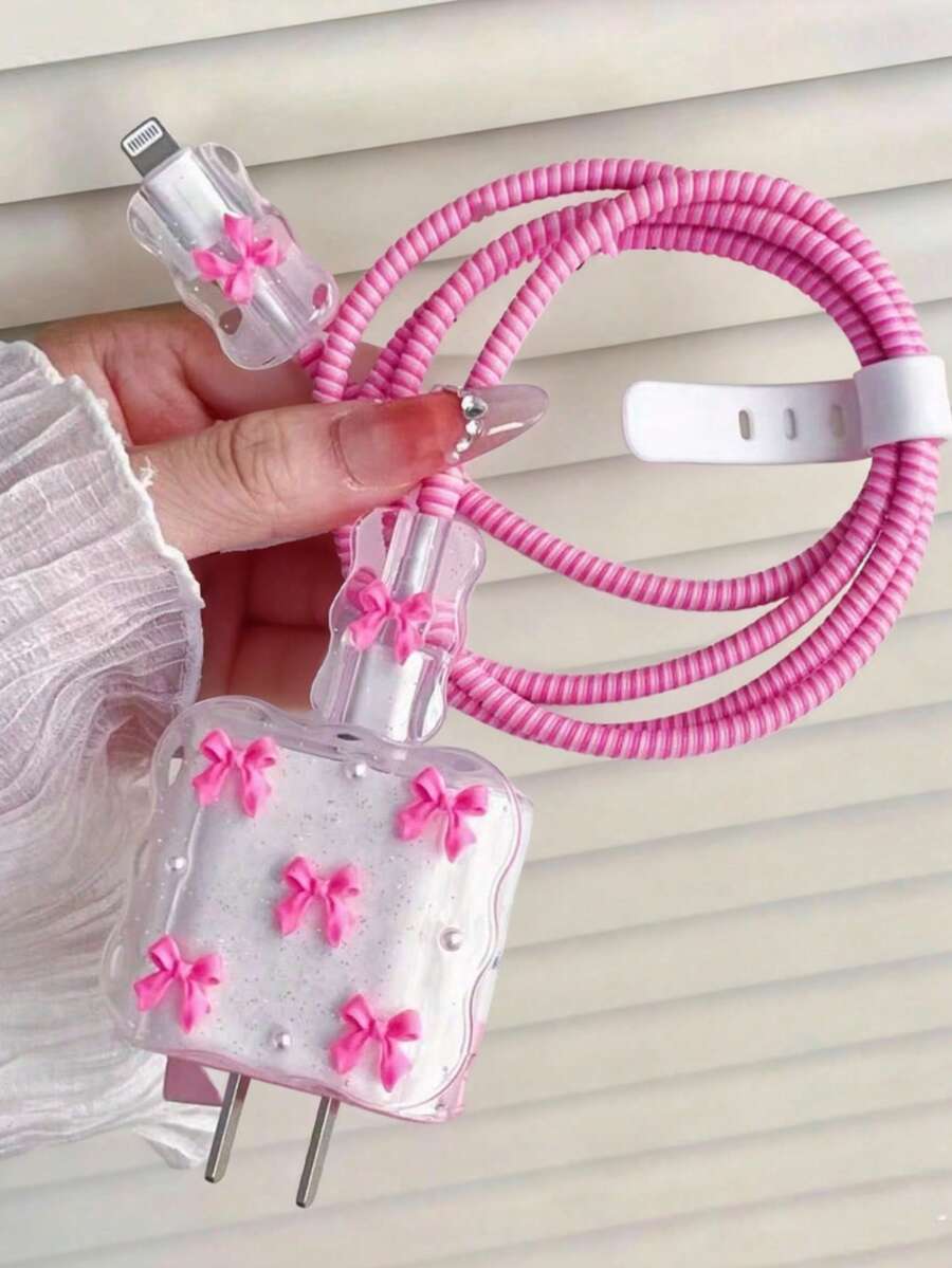 4pcs 3D Blue & White Gradient Cloud Cable Protector Set, High Transparency Protective Shell, Fresh Girly Phone Accessory, Compatible With Apple 18W/20W PD Fast Charging, Niche Gift Choice For Best Friends & Couples