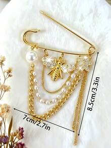 Attractive Bee Brooch With Anti Glare Pin Metallic Long Chain Brooch For Party Queens Retro Chain Tassel Lapel Pin To Match Up Gowns Fall Home Decor College Bathroom Travel Essentials Halloween Dorm Wall Wedding Office Back To School - One Size - View 12